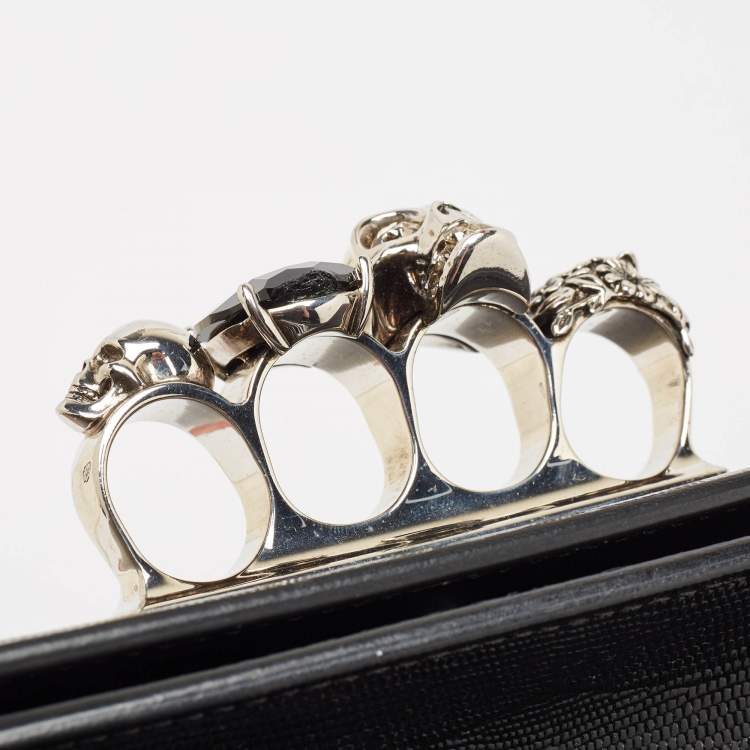 Pre Owned Alexander McQueen Black Lizard Embossed Leather Knuckle Flap Shoulder Bag