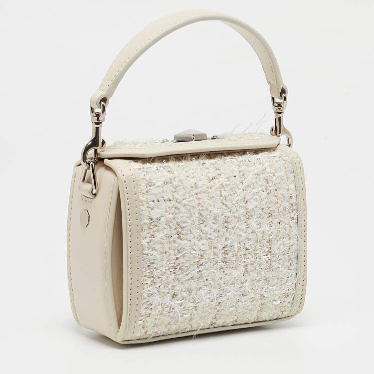 Pre Owned Alexander McQueen White Leather and Tweed Box 19 Shoulder Bag