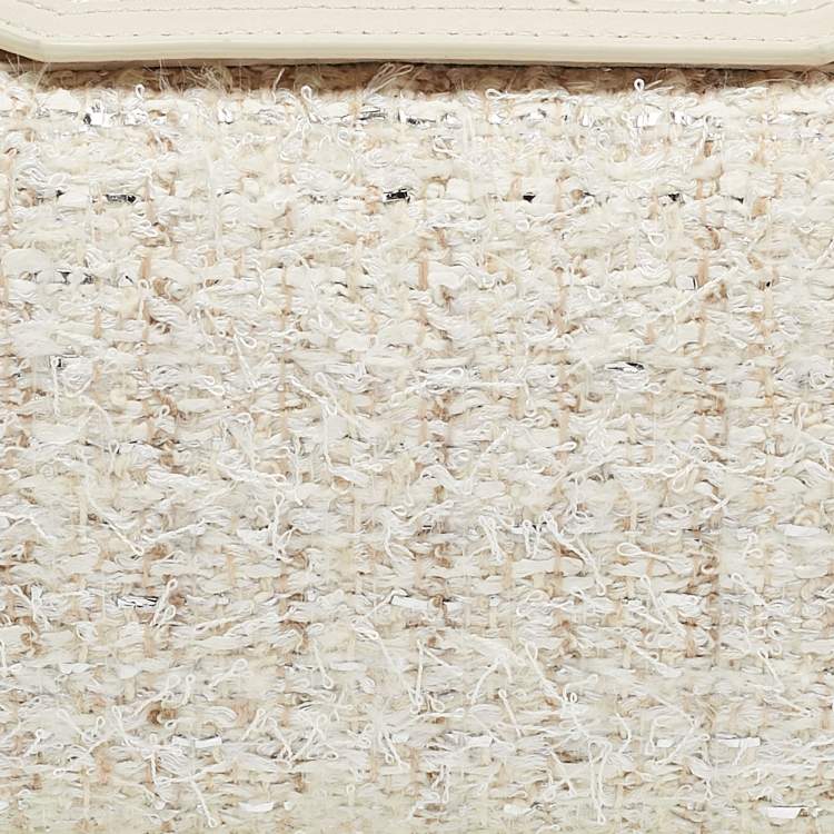 Pre Owned Alexander McQueen White Leather and Tweed Box 19 Shoulder Bag