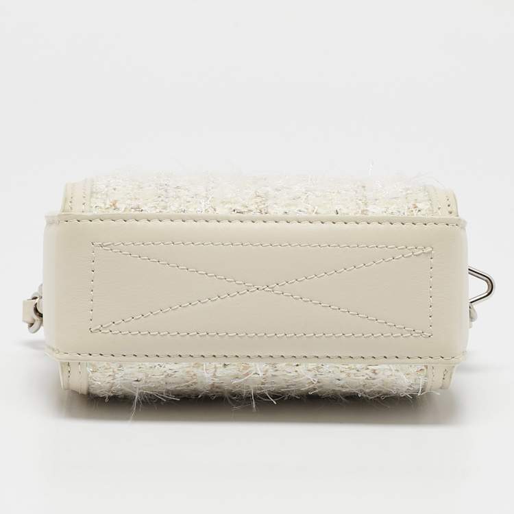 Pre Owned Alexander McQueen White Leather and Tweed Box 19 Shoulder Bag