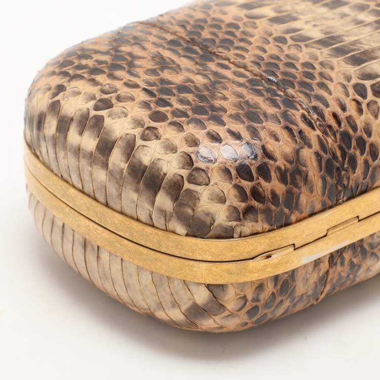 Pre Owned Alexander McQueen Beige Python Leather Skull Clutch