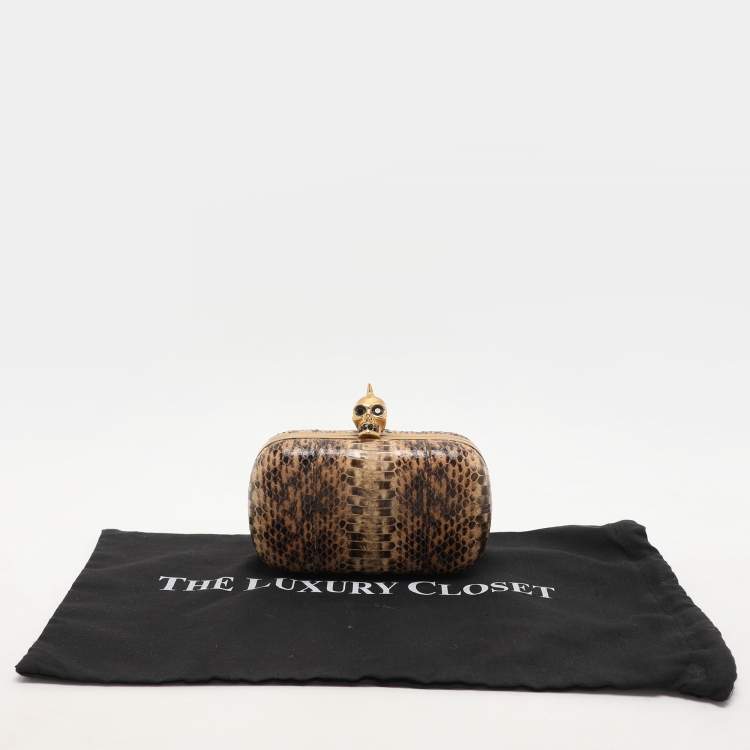 Pre Owned Alexander McQueen Beige Python Leather Skull Clutch
