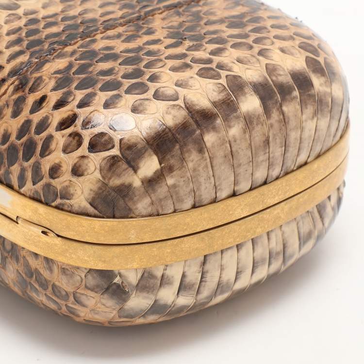 Pre Owned Alexander McQueen Beige Python Leather Skull Clutch