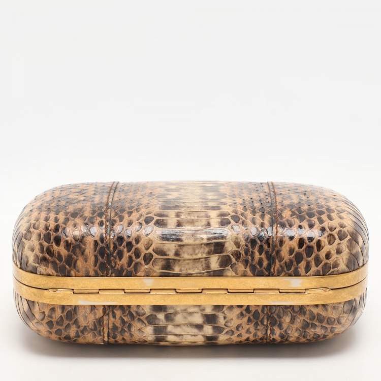 Pre Owned Alexander McQueen Beige Python Leather Skull Clutch
