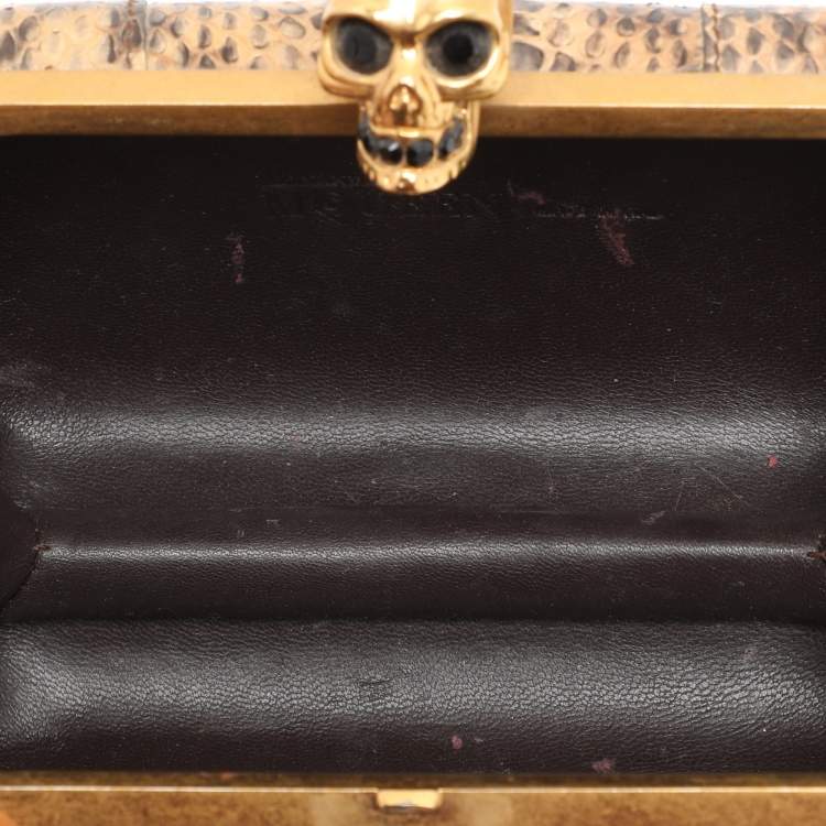 Pre Owned Alexander McQueen Beige Python Leather Skull Clutch