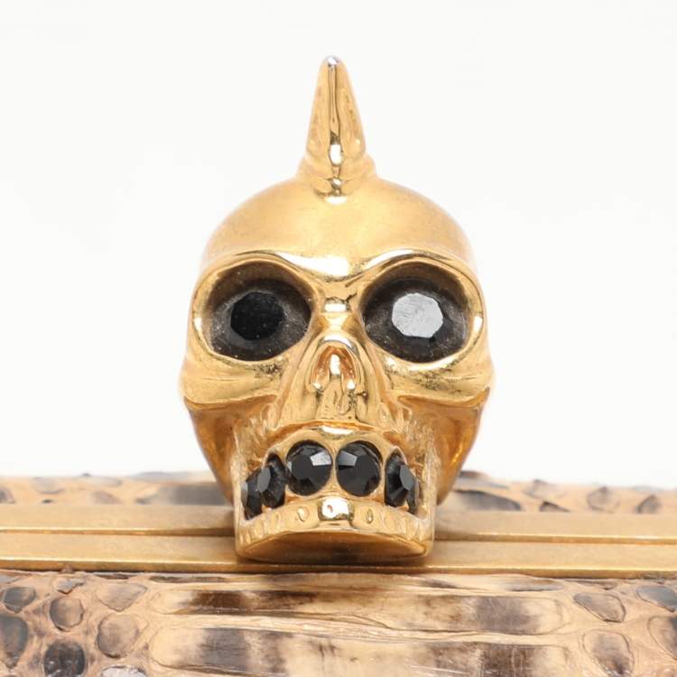 Pre Owned Alexander McQueen Beige Python Leather Skull Clutch