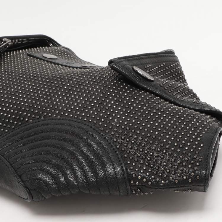 Pre Owned Alexander McQueen Black Leather Medium De Manta Studded Clutch