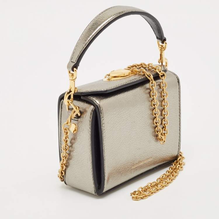 Pre Owned Alexander McQueen Metallic Leather Mini Box Bag