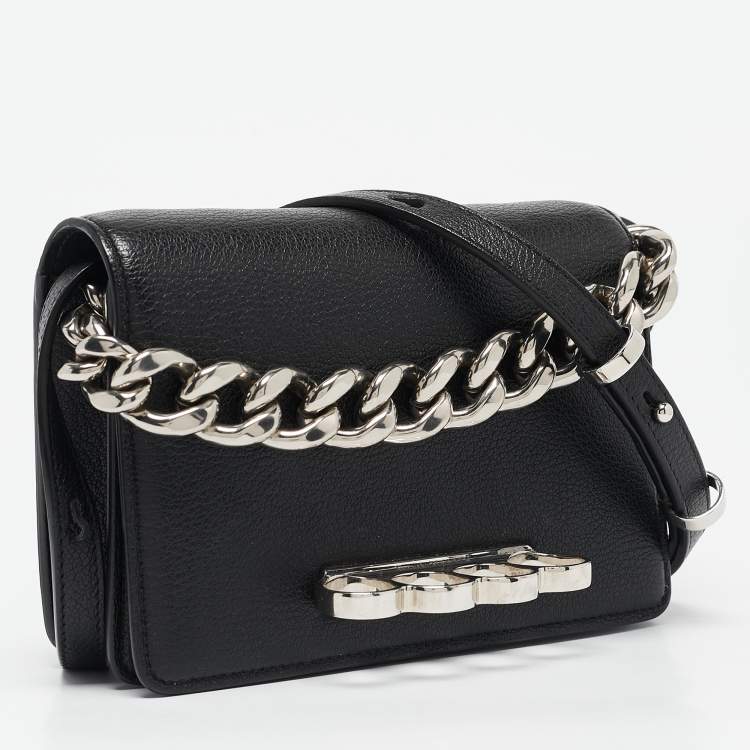 Pre Owned Alexander McQueen Black Leather Four Ring Shoulder Bag