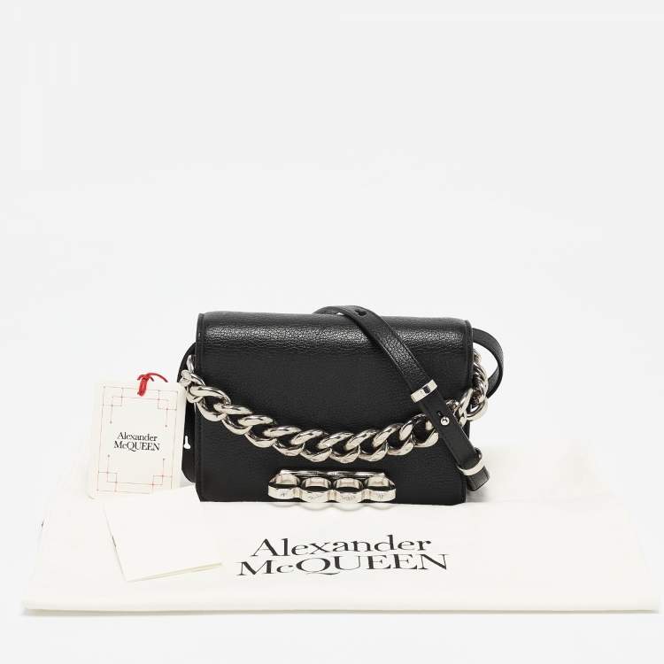 Pre Owned Alexander McQueen Black Leather Four Ring Shoulder Bag