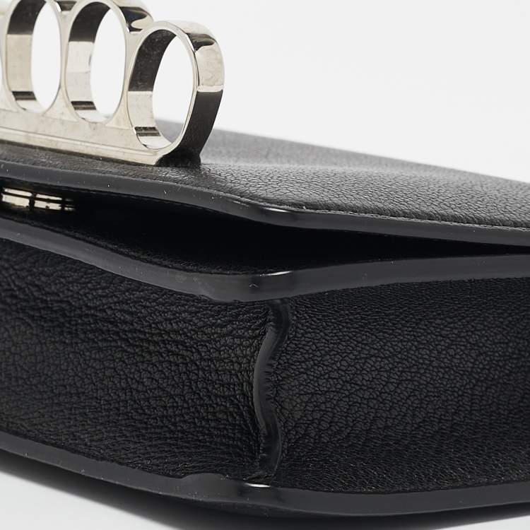 Pre Owned Alexander McQueen Black Leather Four Ring Shoulder Bag