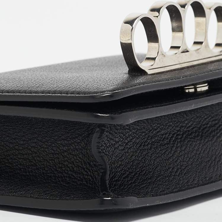 Pre Owned Alexander McQueen Black Leather Four Ring Shoulder Bag
