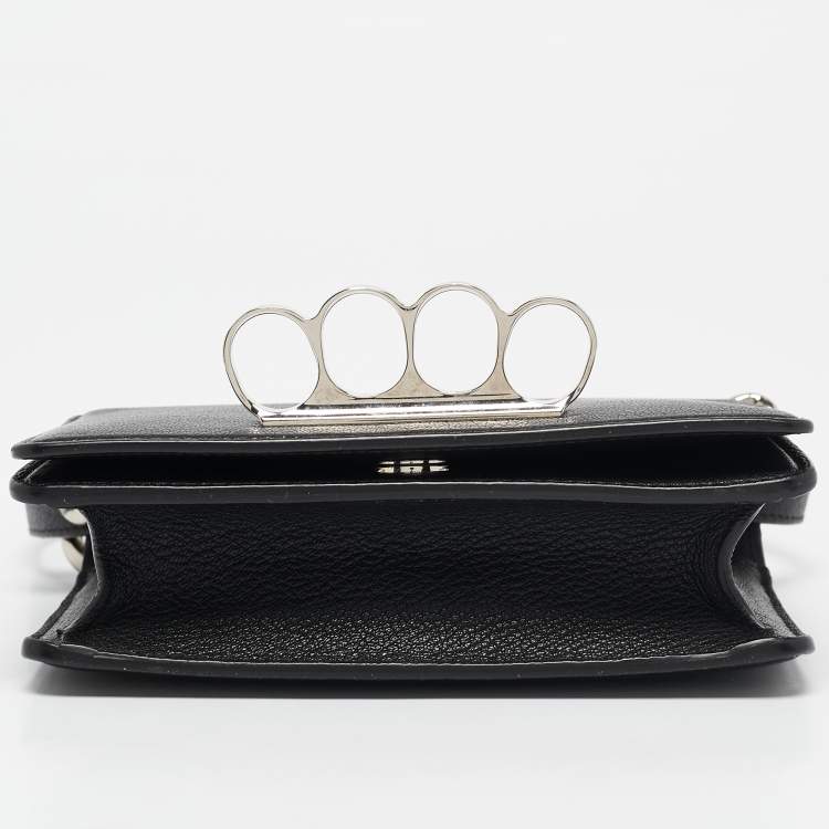 Pre Owned Alexander McQueen Black Leather Four Ring Shoulder Bag