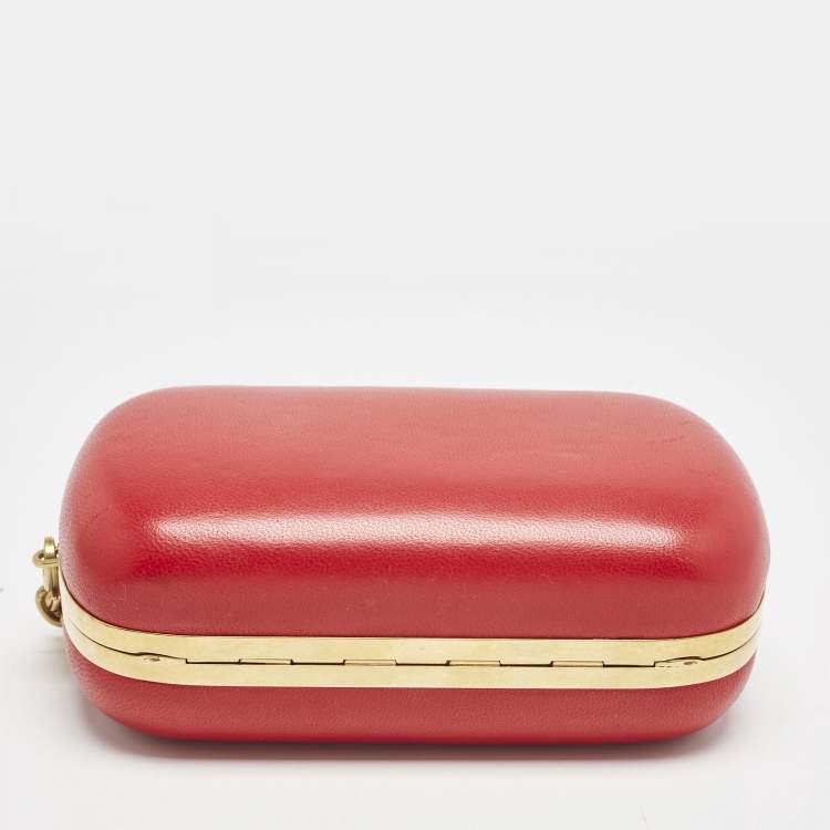 Pre Owned Alexander McQueen Red Leather Dagger Skull Box Clutch