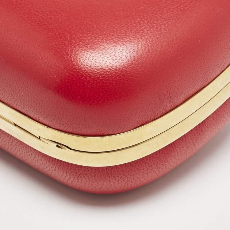 Pre Owned Alexander McQueen Red Leather Dagger Skull Box Clutch