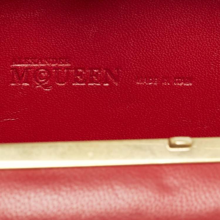 Pre Owned Alexander McQueen Red Leather Dagger Skull Box Clutch