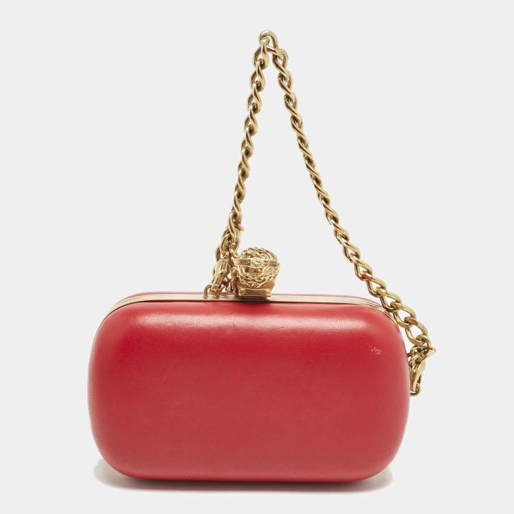 Pre Owned Alexander McQueen Red Leather Dagger Skull Box Clutch
