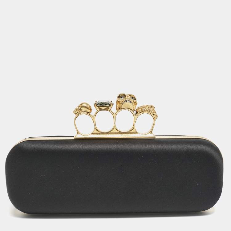 مملوكة مسبقًا Alexander McQueen Black Satin Skull Knuckle Box Clutch