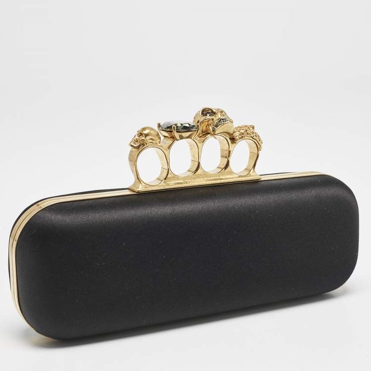 مملوكة مسبقًا Alexander McQueen Black Satin Skull Knuckle Box Clutch
