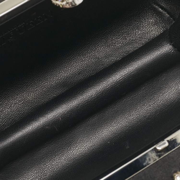 Pre Owned Alexander McQueen Black Satin Crystals Embellished Skull Clutch