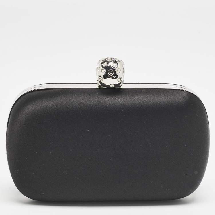 Pre Owned Alexander McQueen Black Satin Crystals Embellished Skull Clutch