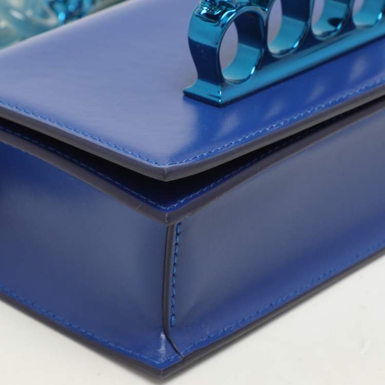 Pre Owned Alexander McQueen Royal Blue Leather Mini Jewelled Knuckle Shoulder Bag