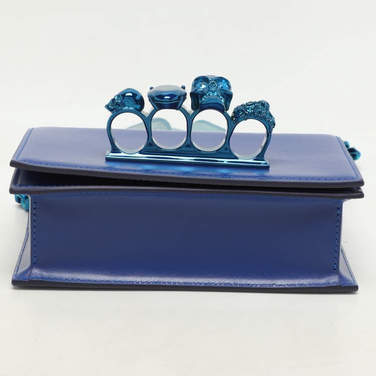 Pre Owned Alexander McQueen Royal Blue Leather Mini Jewelled Knuckle Shoulder Bag