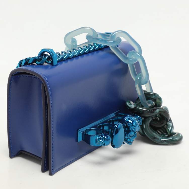 Pre Owned Alexander McQueen Royal Blue Leather Mini Jewelled Knuckle Shoulder Bag