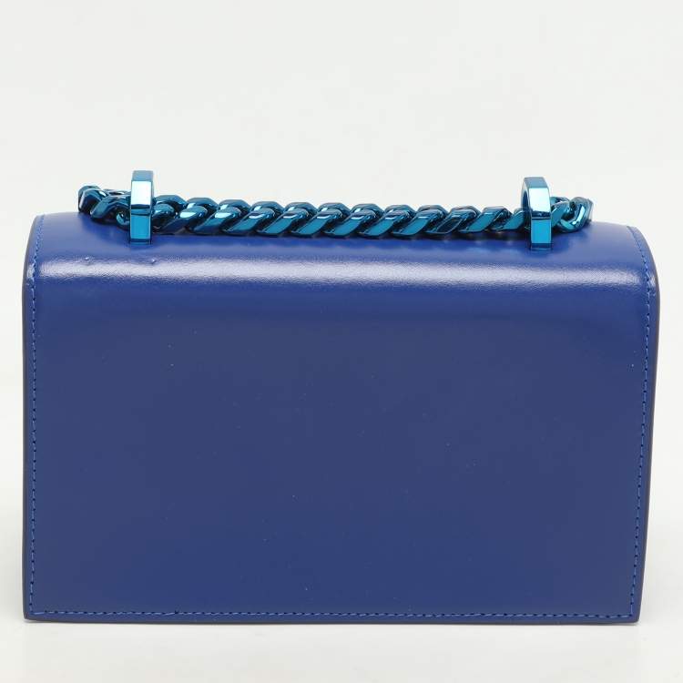 Pre Owned Alexander McQueen Royal Blue Leather Mini Jewelled Knuckle Shoulder Bag
