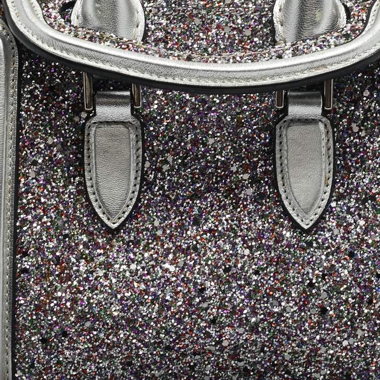 Pre Owned Alexander McQueen Grey Glitter and Leather Mini Heroine Shoulder Bag
