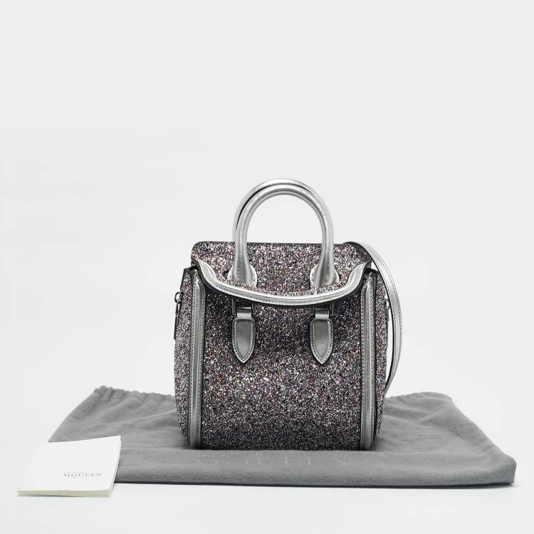 Pre Owned Alexander McQueen Grey Glitter and Leather Mini Heroine Shoulder Bag