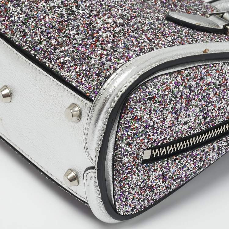 Pre Owned Alexander McQueen Grey Glitter and Leather Mini Heroine Shoulder Bag