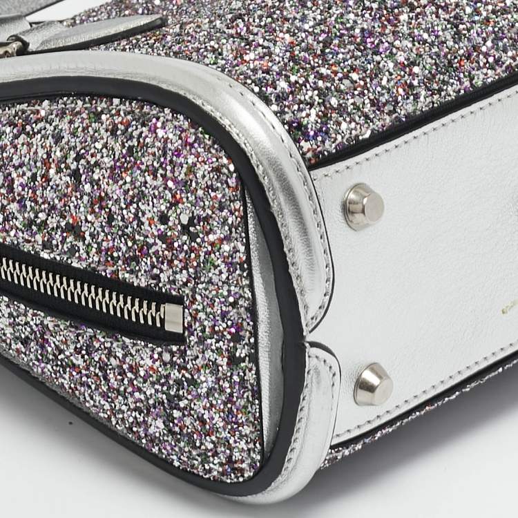 Pre Owned Alexander McQueen Grey Glitter and Leather Mini Heroine Shoulder Bag