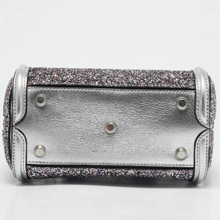 Pre Owned Alexander McQueen Grey Glitter and Leather Mini Heroine Shoulder Bag