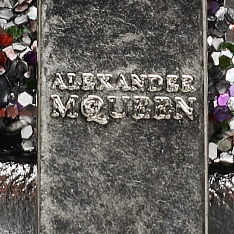 Pre Owned Alexander McQueen Grey Glitter and Leather Mini Heroine Shoulder Bag
