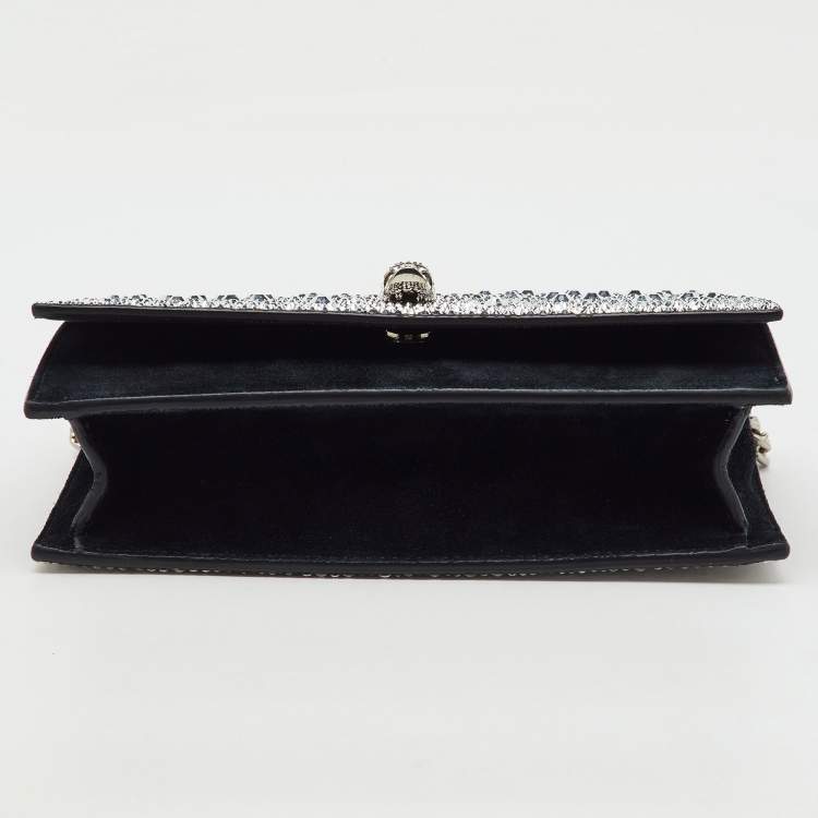 Pre Owned Alexander McQueen Black Suede Crystal Embellished Skull Flap Chain Clutch