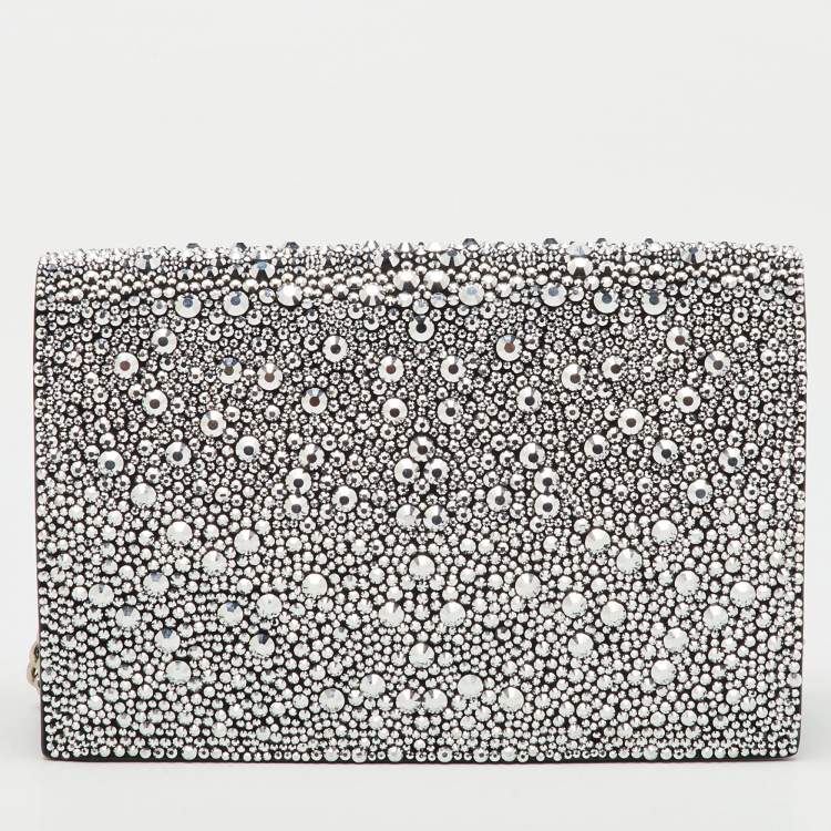 Pre Owned Alexander McQueen Black Suede Crystal Embellished Skull Flap Chain Clutch
