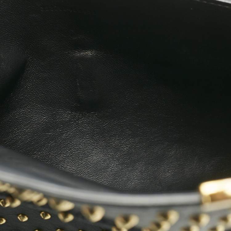 Pre Owned Alexander McQueen Black Leather Studded Flat Skull Clutch