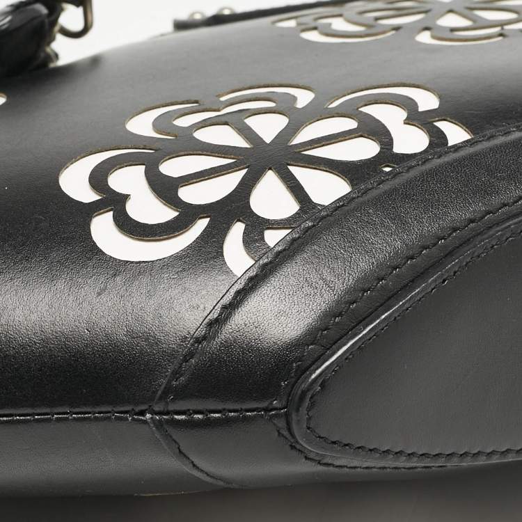 Pre Owned Alexander McQueen Black/White Leather Floral Cut De Manta Clutch