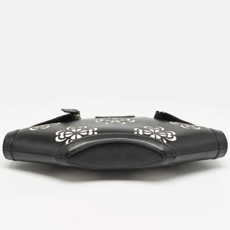 Pre Owned Alexander McQueen Black/White Leather Floral Cut De Manta Clutch