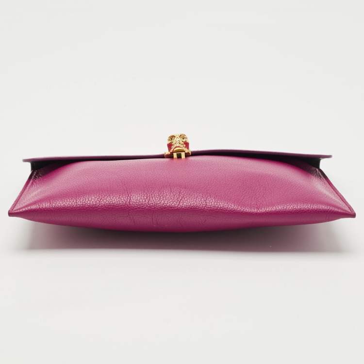 Pre Owned Alexander Mcqueen Purple Leather Skull Flap Pouch