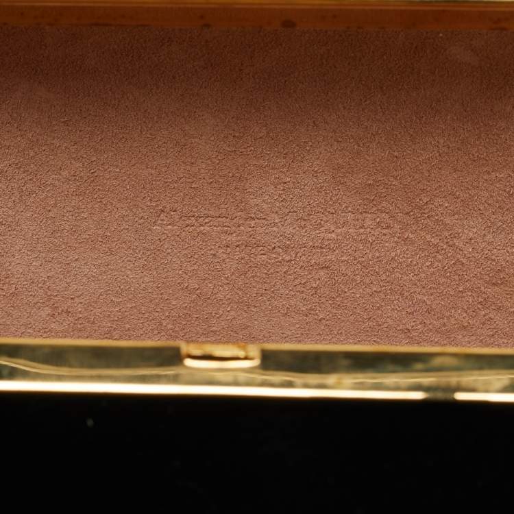 Pre Owned Alexander McQueen Black Velvet Four Ring Embellished Box Clutch