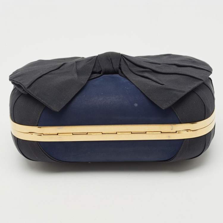 Pre Owned Alexander McQueen Navy Blue Leather Bow Skull Box Clutch