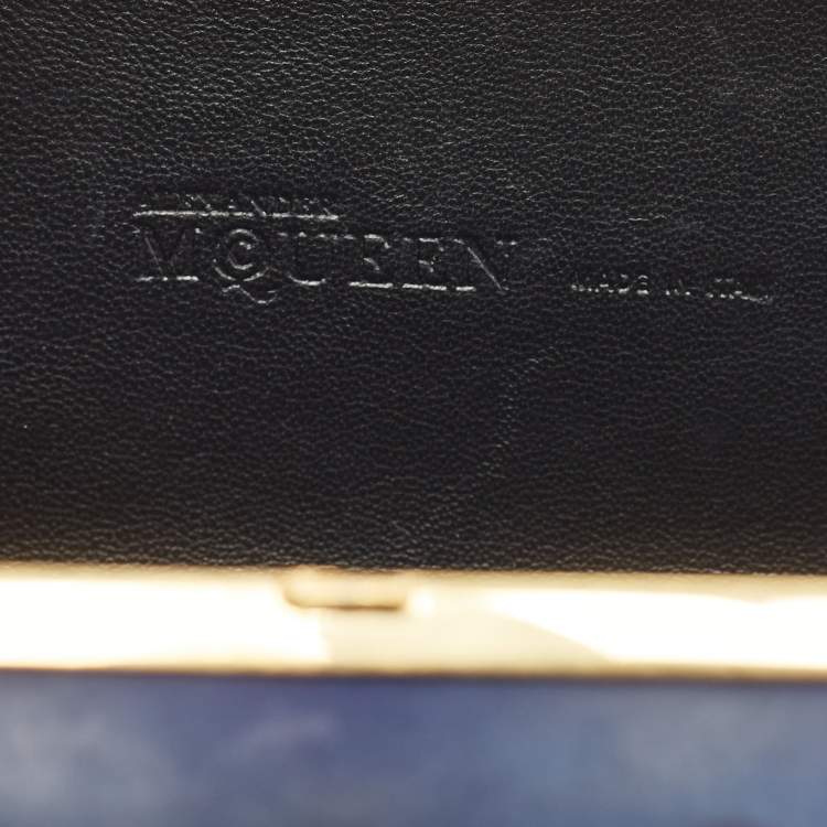 Pre Owned Alexander McQueen Navy Blue Leather Bow Skull Box Clutch