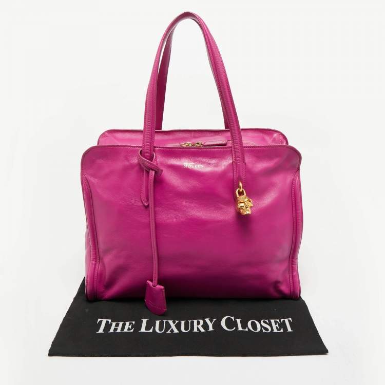 Pre Owned Alexander McQueen Magenta Leather Medium Skull Padlock Zip Bag