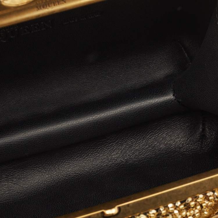 Pre Owned Alexander McQueen Gold Rosa Seta Knuckle Duster Box Clutch