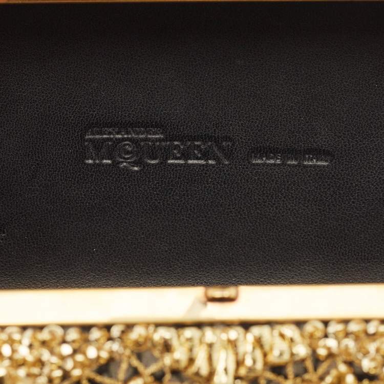 Pre Owned Alexander McQueen Gold Rosa Seta Knuckle Duster Box Clutch
