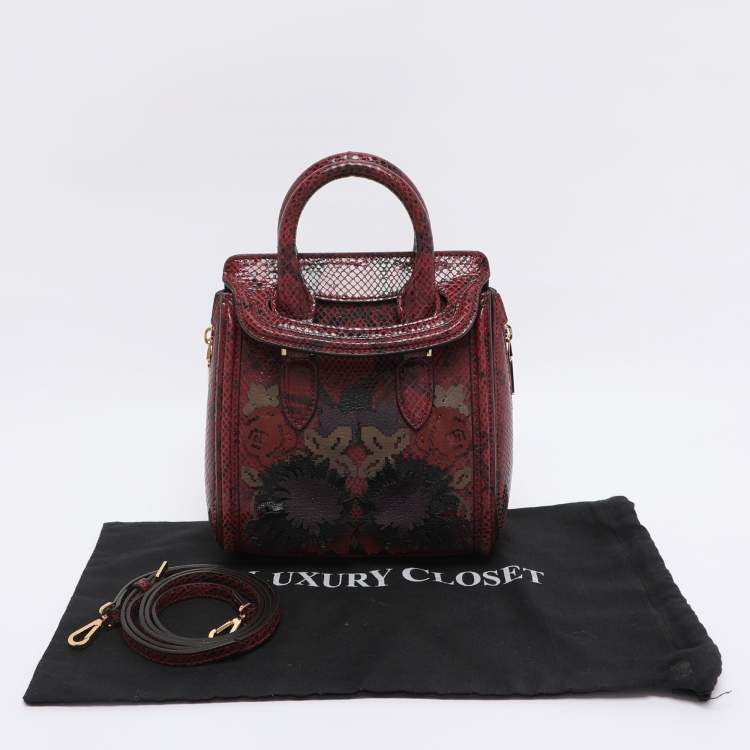 Pre Owned Alexander McQueen Red/Black Snakeskin Patchwork Mini Heroine Bag