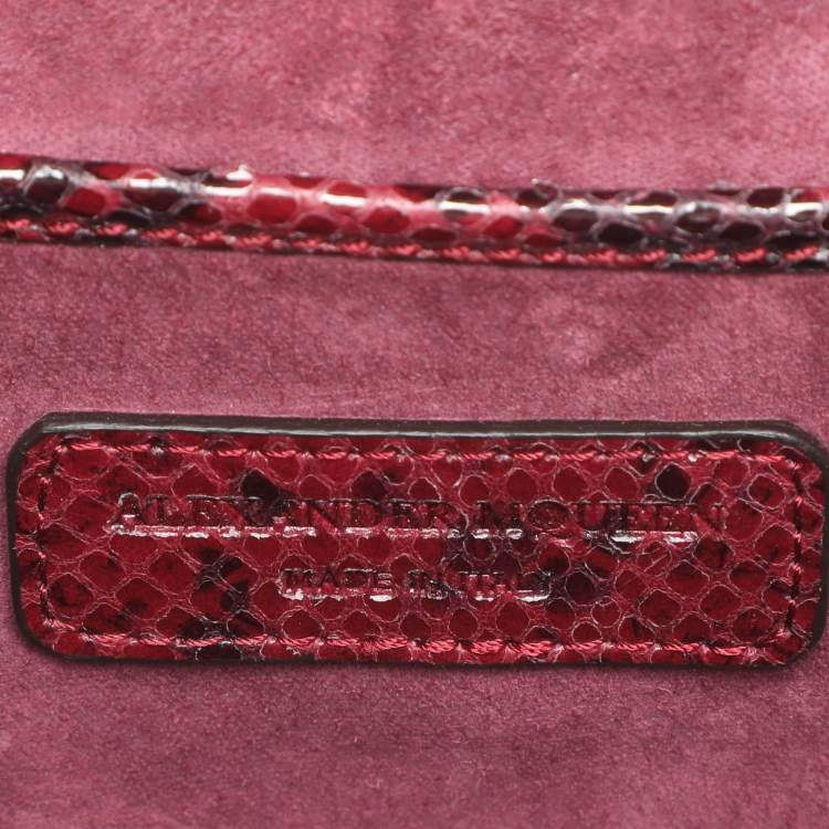 Pre Owned Alexander McQueen Red/Black Snakeskin Patchwork Mini Heroine Bag
