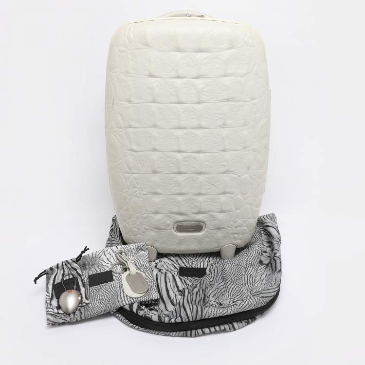 Pre Owned Samsonite Black Label by Alexander McQueen White Croc Embossed Plastic and Leather Trolley Carryon Suitcase